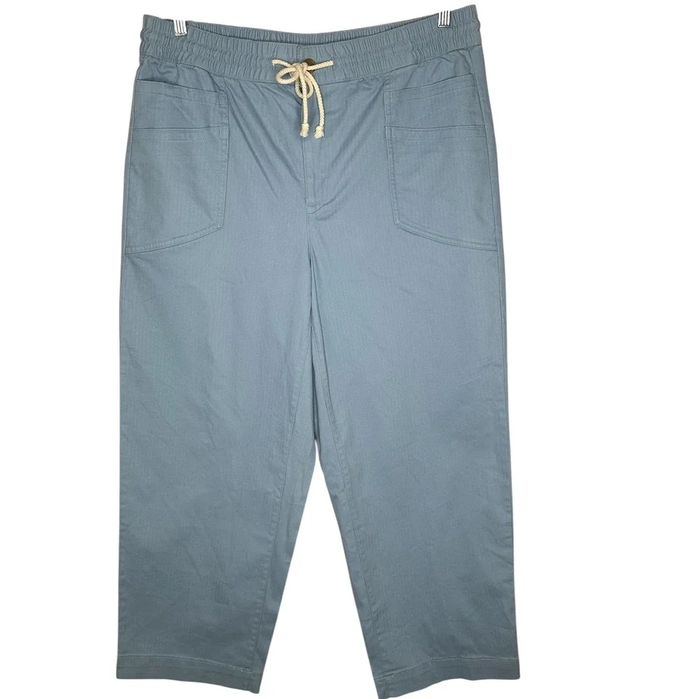Lands' End Womens Light Blue Utility Drawstring Elastic Waist Patch Pocket Pants